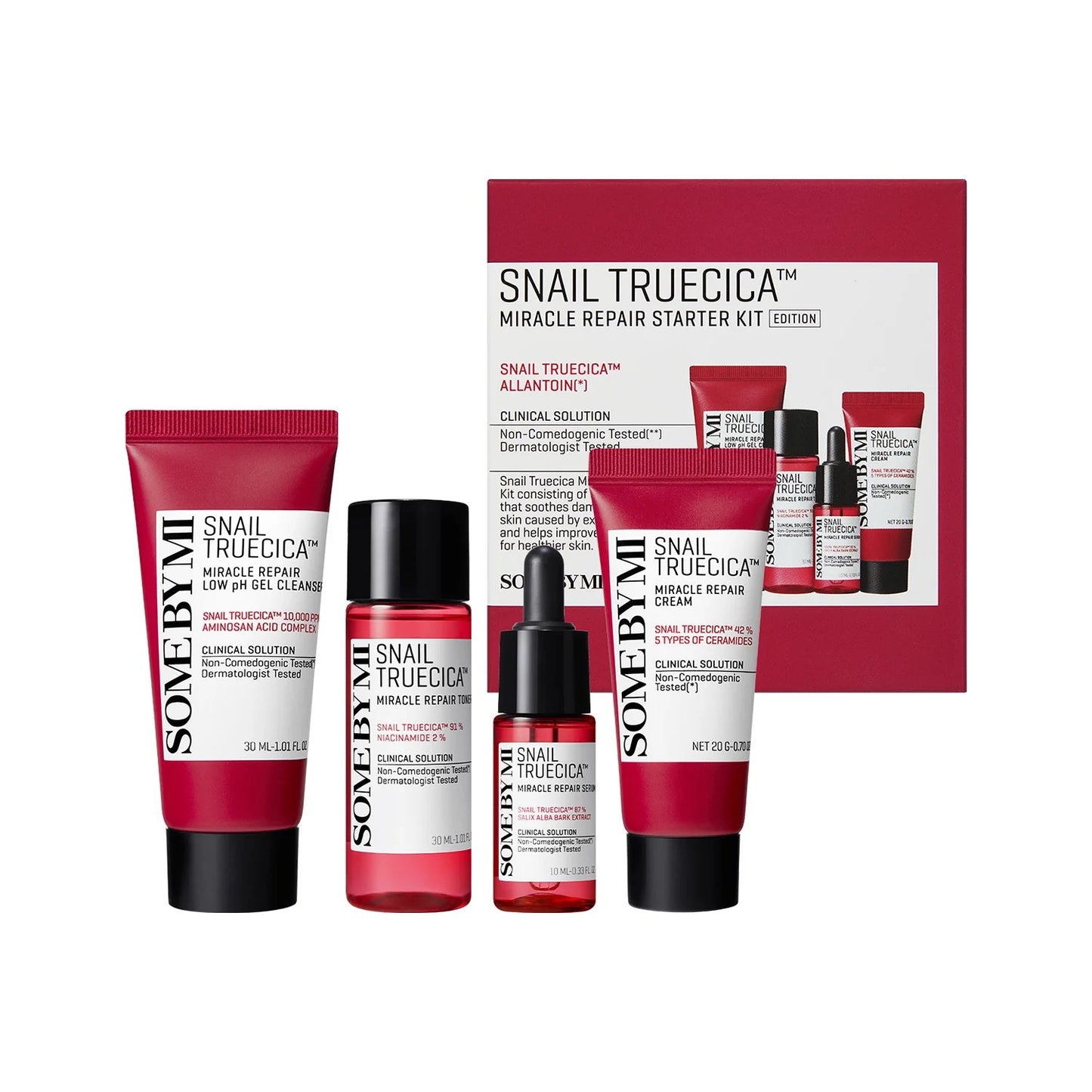 [SOMEBYMI] SNAIL TRUECICA MIRACLE REPAIR STARTER KIT [Cleansing Gel 30ml, Toner 30ml, Serum 10ml, Cream 20g]